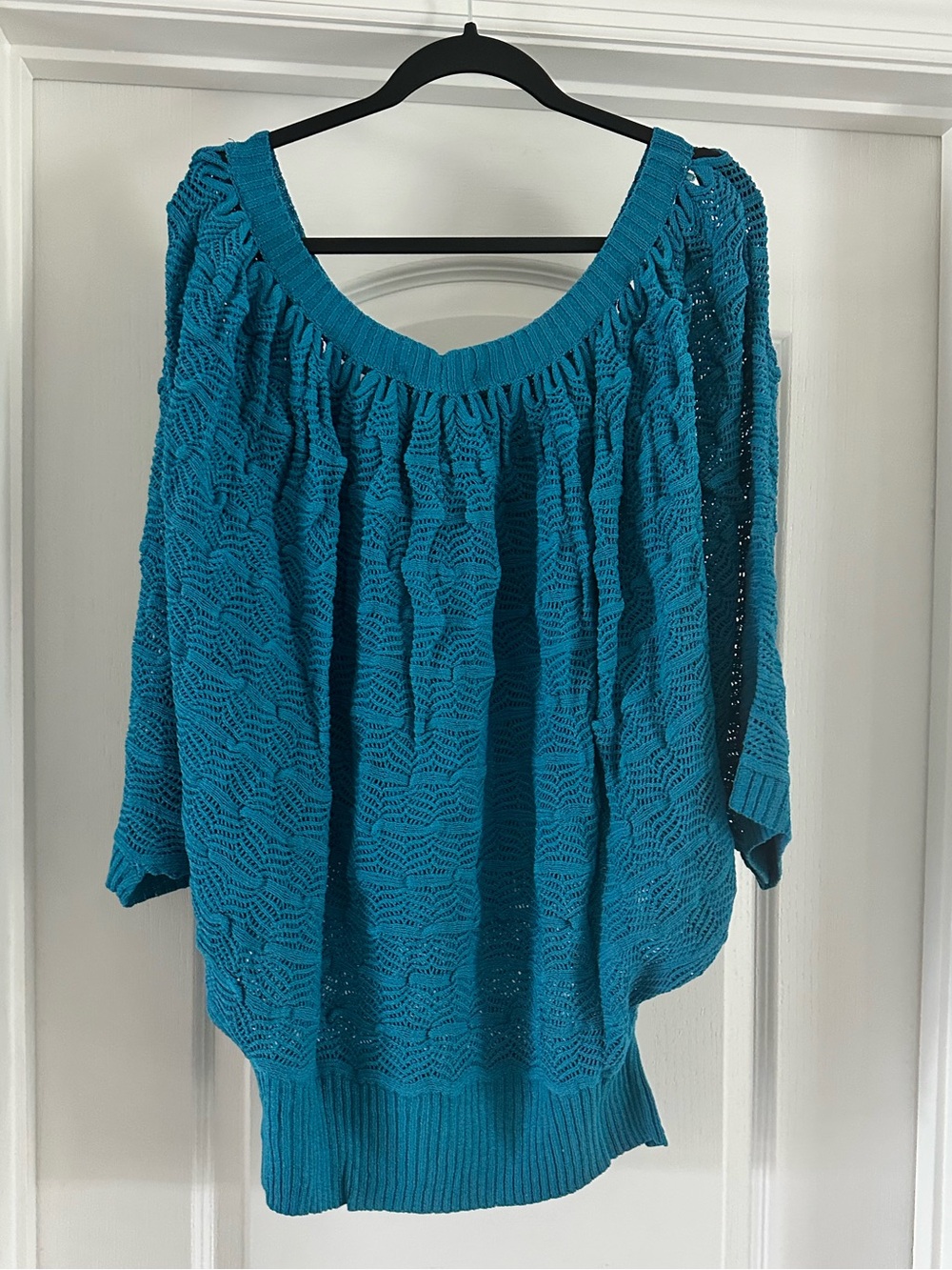 VERTIGO By BCBG Women's Wide-Neck Open Knit Pullover Sweater - Spa Blue - L